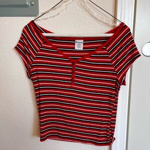 Brandy Melville Red Black Cap Sleeve Crop Tee